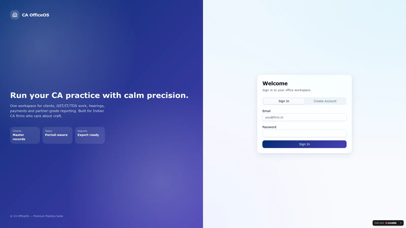 CA OfficeOS — AI Control Center — AI SaaS · Finance Workflow preview